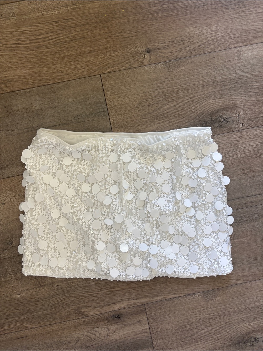 SHEIN White Sequin Disc Mini Skirt